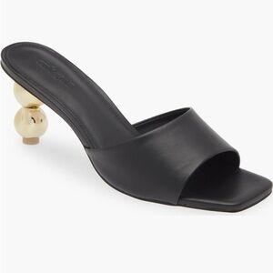 Cult Gaia Sculptural Gold Ball Heel Slide Sandals Black Size 37 LNC